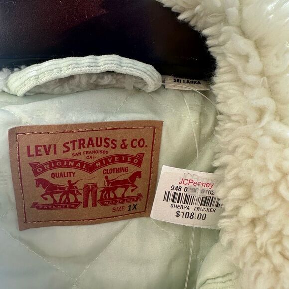 Levi's $108 Corduroy Sherpa trucker Jacket green women's 1X NEW - Picture 7 of 7